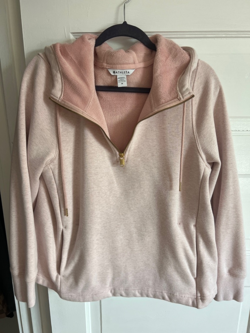 Athleta Dusty Blush Half-Zip Hoodie with Gold Hardware